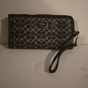 NEW COACH SIGNATURE L ZIP ZIPPY WALLET COATED SIGNATURE CANVAS  WRISTLET